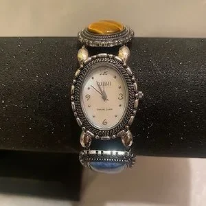 ECCLISSI Sterling Silver Gemstone Bracelet Watch – Multi-Color Beaded Vintage Japan Quartz Movement Multi Stone Multi Color Link  main image 4